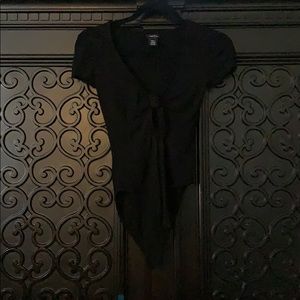 Black front tie key hole black bodysuit